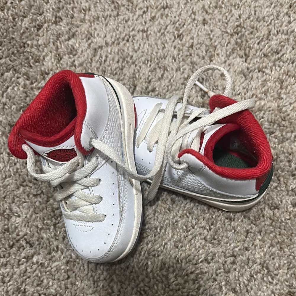 Jordan White and Red High-Top Sneakers